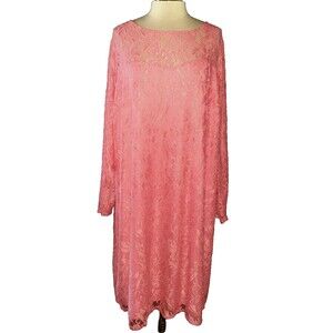 JESSICA LONDON Size 30W Shift Dress Pink Floral Lace Long Sleeve Stretch